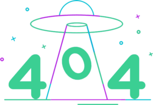 Illustration of a 404 error with a UFO beam.